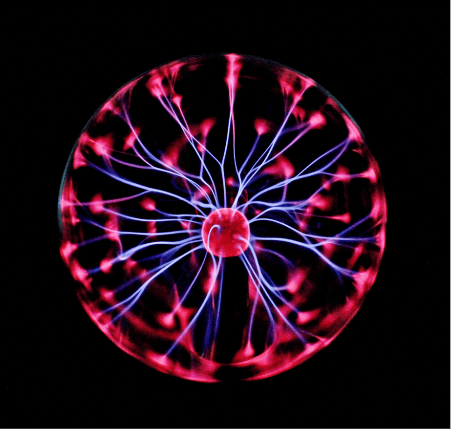 The image features a vivid red center resembling plasma, with electric flashes akin to lightning connecting it to other reddish elements at the edges. This visual was chosen to illustrate the principle of Consilience, i.e. the convergence of evidence (on the image shown as converging lightning towards the center).